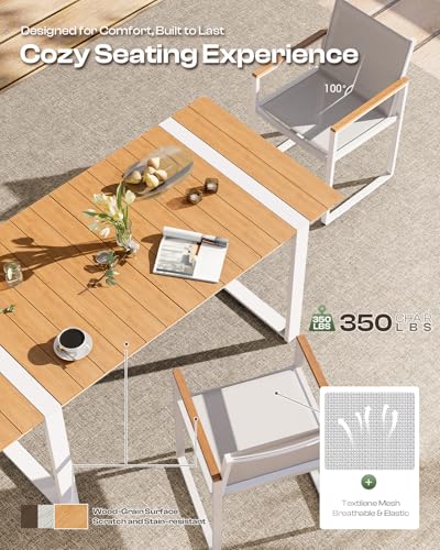 Image of Outdoor Dining Table for 6, HDPS+ Aluminum Patio Dning Table | Sturdy U-Shape Leg, Size: 67.4 inchL*32.3 inchW*29.6 inchH
