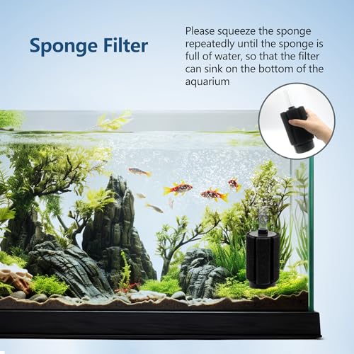 Image of 10-50Gal 2 pack Aquarium Sponge Filter with Air Stone and Ceramic Media | Ultra Quiet Fish Tank Filters fit Breeding Fry Betta Shrimp Fish Tank