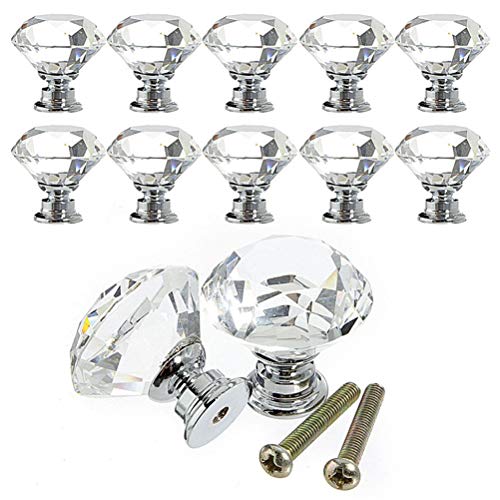 Vosarea 12 peças 25 mm puxador de vidro cristal 30 mm em forma de diamante Usd para armário, gaveta,
