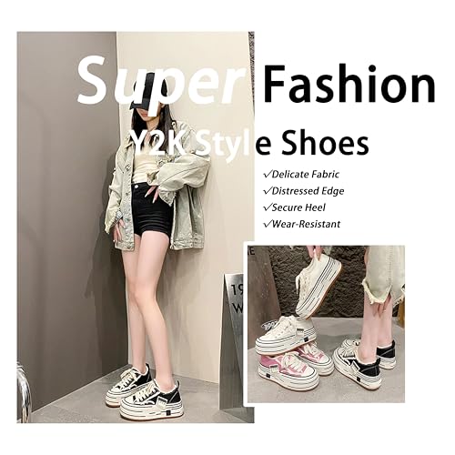 Women’s Y2K Trendy Canvas Sneakers, Delicate Fabric Upper, Distressed Edge, Secure Heel, Wear - Resistant2