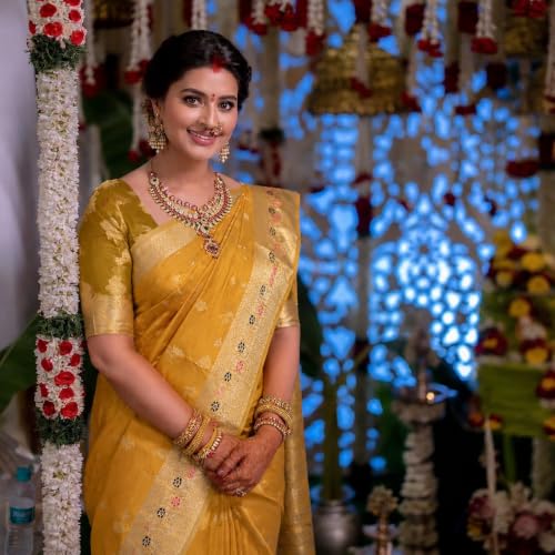 Image of Sarees for Women Wear Organza Silk Banarasi Sari Kanjivaram Soft Pure Paithani Wedding Original Kanchipuram Pattu Sadi with Blouse Piece 2026 (Gulab)