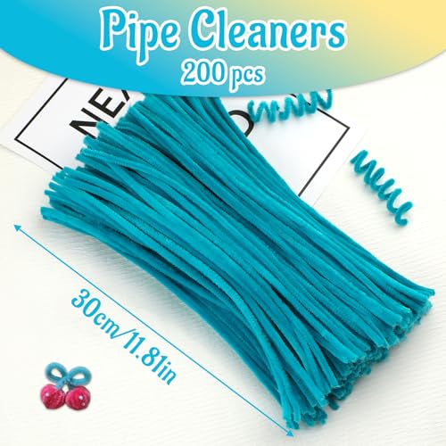 Image of Mnuizu 200Pcs Pipe Cleaners Chenille Stems Fuzzy Sticks Hand Craft Supplies | Pipe Cleaners Bulk Fuzzy Sticks for DIY Art and Craft Projects Home Festivals Decoration, Lake Blue