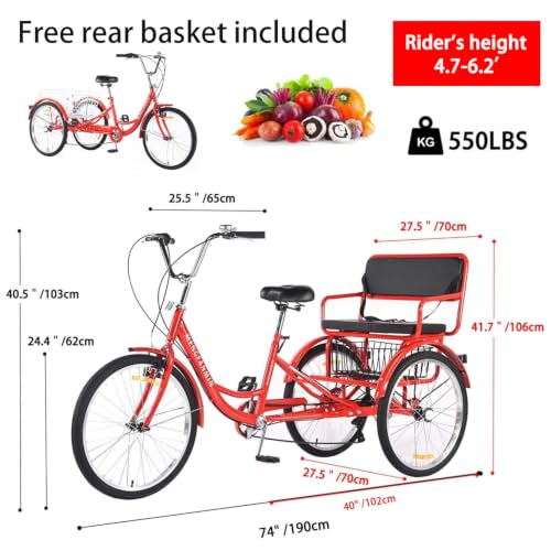 MENGFANMIN Adult Tricycle 7-Speed