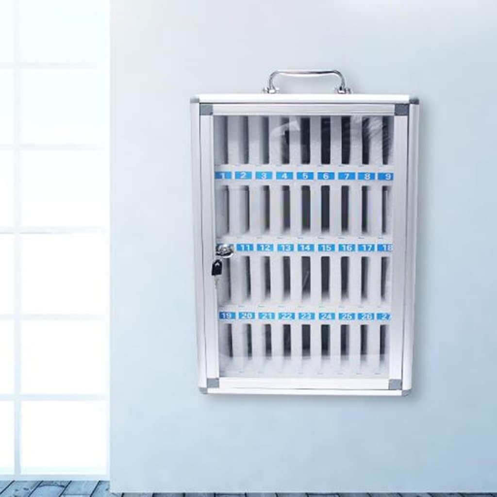 Portable Cell Phone Storage Box with 36 Slots - Wall Mounted Mobile Phone Locker for Classroom, Office, Gym - Sleek Silver Design, Secure & Organized Solution