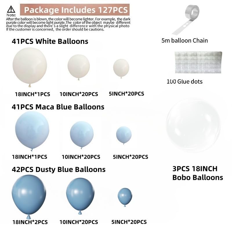 Image of Dusty Blue Balloon Arch Kit Maca Light Blue White Balloon Garland Bobo Balloons for Birthday Wedding Engagements Graduation Baby Shower Anniversary Party Decorations