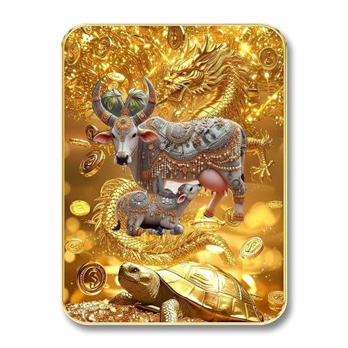 Image of SAF Kamdhenu Cow Wall Art with Table Top Stand & Wall Hanging Hole | Vastu Kamdhenu MDF Religious Painting for Wealth Prosperity Home Mandir Decor