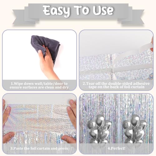 Image of Voircoloria 2 Pack Laser Silver Tinsel Foil Fringe Curtains, Silver Party Decorations, Metallic Tinsel Party Streamers Backdrop for New Years Birthday Halloween Wedding Party Decorations