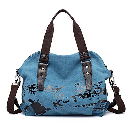Bolso de hombro vintage para mujer en lona azul miniatura 1
