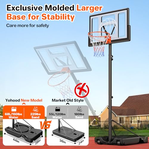 Image of Yohood Basketball Hoop Outdoor 10ft Adjustable, Portable Basketball Hoop Goal System for Kids Youth and Adults in Backyard /Driveway /Indoor, 44 Inch Shatterproof Backboard and Larger Base