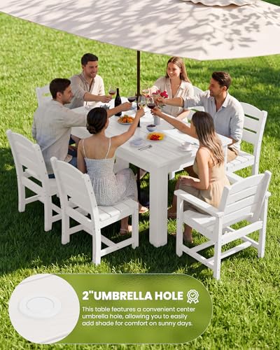 Image of SERWALL 59 inch Patio Dining Set for 4, w / 1 Table & 4 Armless Chairs, White | Armless Patio Dining Sets for All Weather Use