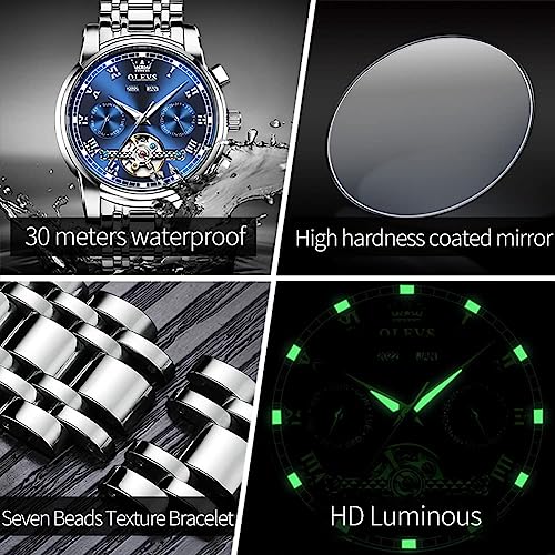 Image of OLEVS Automatic Watch for Men Self Winding Mechanical Luxury Business Stainless Steel Multi Calendar Waterproof Luminous Wrist Watches