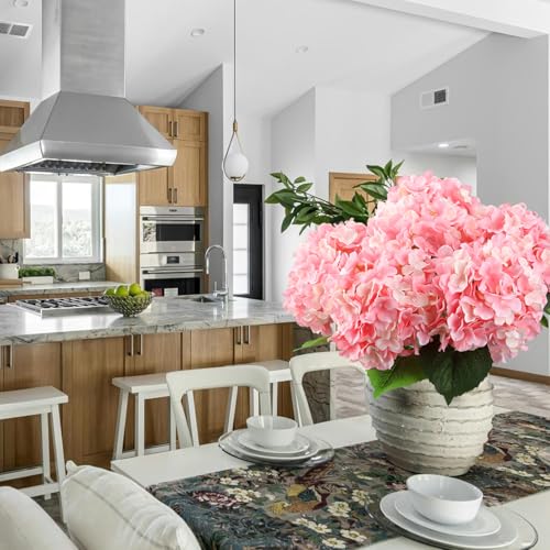 6 Pcs 20" Silk Hydrangeas Flower, Hydrangea Artificial Flowers, Long Stems Large Faux Dried Floral Real Looking Fake Bouquet for Living Room Porch Wreath Xmas Decor (2Pcs White/ 4Pcs Pink)