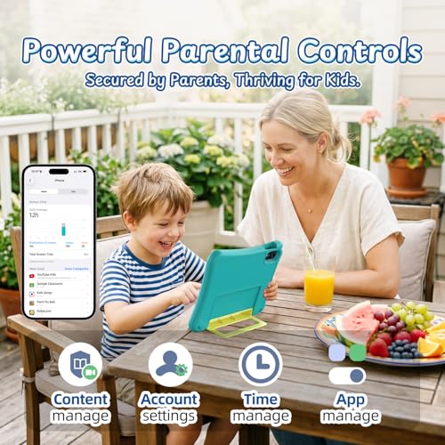 Image of Kids Tablet 10 inch, Android 16 Tablet for Kids, 20GB RAM, 32GB ROM, 1TB Expandable Storage, Parental Controls, 6000mAh Battery, Dual Camera, Wi-Fi 6, BT 5.4, EVA Case (Teal)