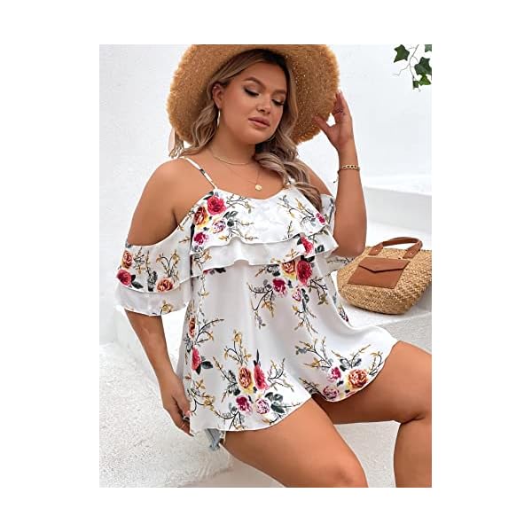 MakeMeChic-Womens-Plus-Size-Floral-Print-Cold-Shoulder-Ruffle-Layered-Short-Sleeve-Summer-Blouse-Top-White-1XL MakeMeChic Women's Plus Size Floral Print Cold Shoulder Ruffle Layered Short Sleeve Summer Blouse Top White 1XL