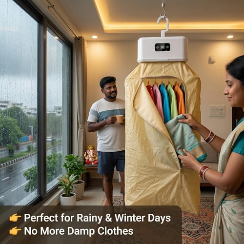 Image of Portable Clothes Dryer & Warmer - Foldable Hang Mini Heater with PTC Heating & Timer - Fast Drying and Ideal for Home, Travel, Baby Clothing, Towels, and Wet Laundry