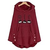 Mankalvxy Womens Hoodie Sweatshirt Pullover Flannel Shirt Fleece Long Sleeve Cat Print Oversized...