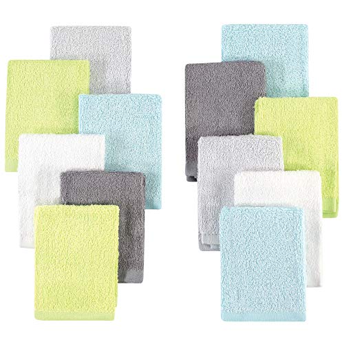 Hudson Baby Unisex Baby Rayon from Bamboo Woven Washcloths 12pk, Gray Mint Lime, One Size