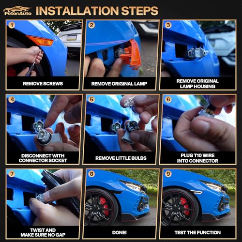 Smoked Lens White LED Side Marker Lights for Honda Civic 2016-2021 10th Gen Civic Sedan Coupe Hatchback, Front Bumper DRL Reflector Running Lamps, 2PC by FetonAuto - Image 4