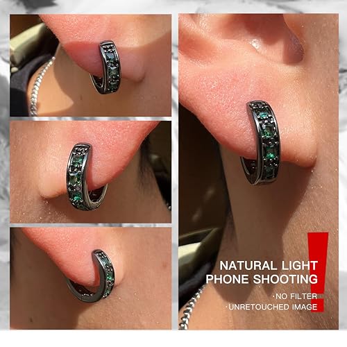 Black Hoop Earrings for Men Garnet Sapphire Emerald Black Diamond Huggie Earrings Men Women Cubic Zirconia Hypoallergenic Jewelry Gift3