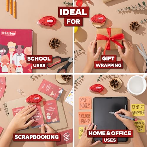 XFasten Adhesive Roller for Scrapbooking, 8mm x 30ft 4-Pack Double Sided Glue Tape Roller, Scrapbook Supplies for Adults, Photo Tape for Scrapbooking