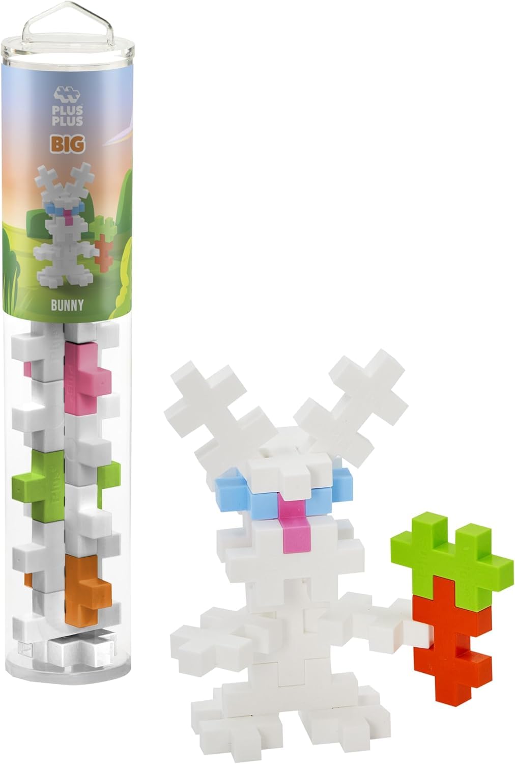 Plus Plus BIG Building Blocks Toy - 15 Large Durable Stacking Pieces, Kids Construction Toys & Preschool Learning Resources, Play for Home or Travel, Toddler Toys for Ages 1-5 yrs, Bunny Tube