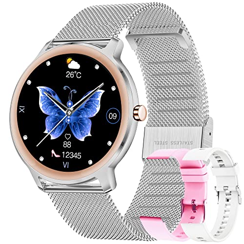 Reloj Inteligente Mujer Smartwatch 1.1" con Pulsera Actividad GPS IP67 Monitor de Sueño Pulsómetro Oxígeno de Sangre Deporte Smart Watch para iOS y Android (Plata) Cover