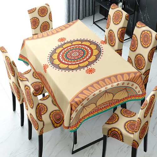 Image of Styleys Dining Table Cover 6 Seater Waterproof with Chair Covers | Table Cover Cloth | Dining Table Cover Clothe Combo - 1 Table Cover + 6 Chair Cover, Mandara Glow, XKFSZB-20