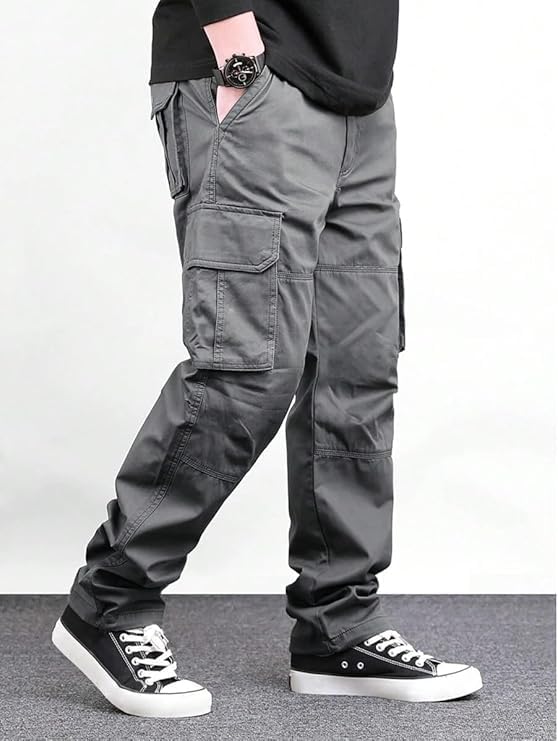 Image of Men Cargo Pants 100% Cotton | Relaxed Fit Utility Cargos for Men with 6 Pockets | Breathable Durable Fabric | Casual Streetwear Travel & Outdoor Pants
