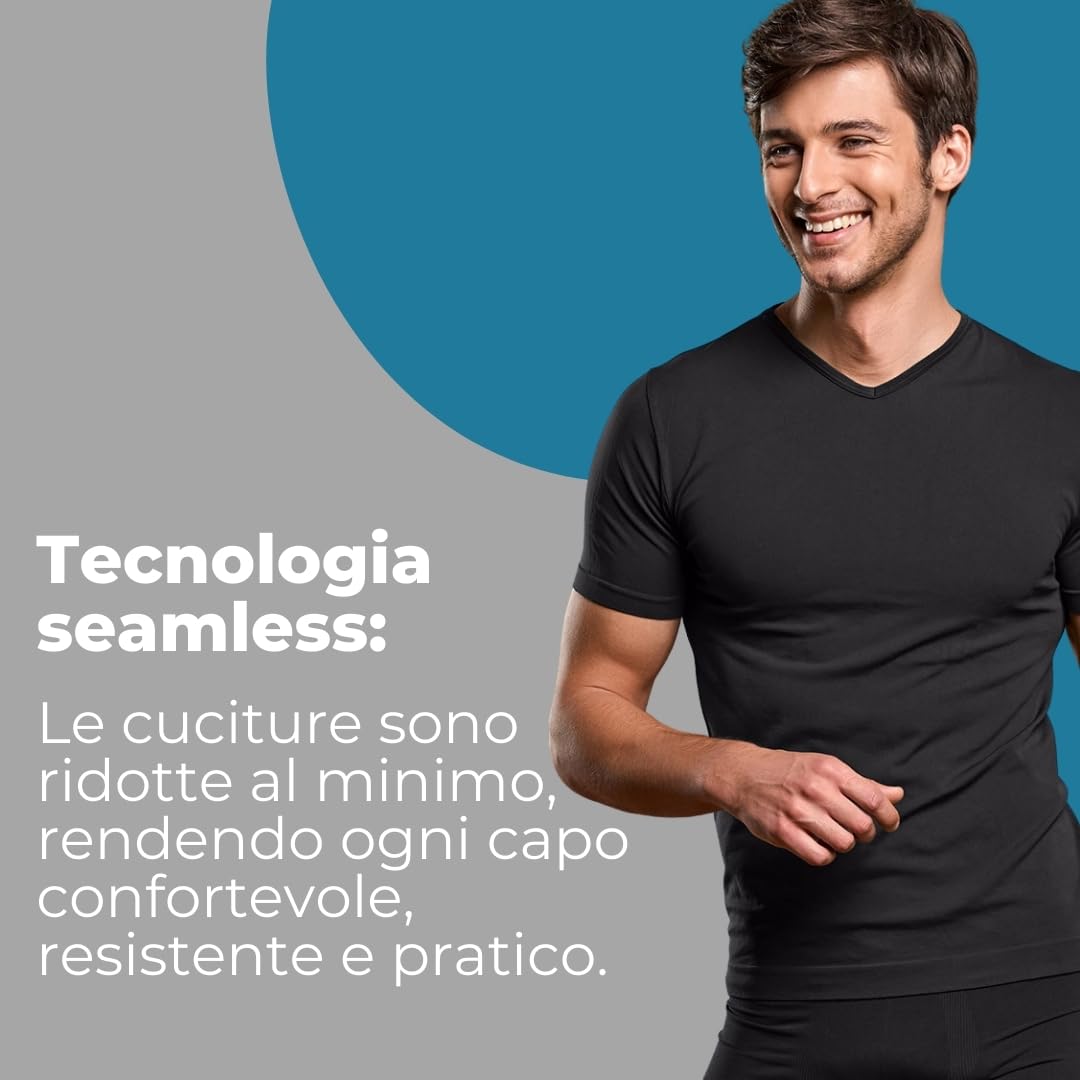 FOCENZA Set 3 Pezzi T Shirt Uomo con Scollo a V, Maglia Intima in Morbida Microfibra Elasticizzata e Confortevole, Vari Colori, Made in Italy