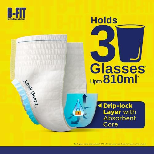 Image of B-Fit Regular Adult Diaper XL Size Pants | 30 Count (Extra Large) | Waist 30-56 inch | Unisex | Leakproof | Even Absorption | Long Protection hours | Brief-Like Fit & Soft Elastic Waist