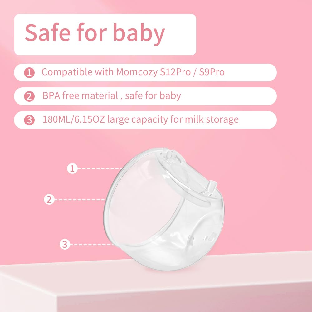 Zestaw 2 kubków do mleka kompatybilnych z laktatorem Momcozy S12 Pro/S9 Pro, zawiera kolektor na mleko, zawór kaczy, kołnierz, membranę, spoiwo