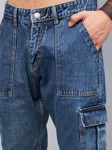 Image of STUDIO NEXX Men's Loose Fit Cargo Jeans | Non Stretchable | Cargo Denim for Men | Loose fit Cargos | Utility Pockets
