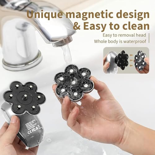 Image of Detachable Head Shavers, SHPAVVER 5 in 1 Electric Razor IPX7 Waterproof for Bald Men, Wet Dry LED Display Rechargeable 7D Rotary Shaver Grooming Kit with Type C Charge A，Bright Silver
