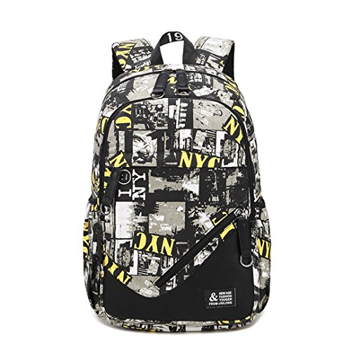Preisvergleich Produktbild wewo Leinwand Groß Rucksack Schule Schulrucksack Jungen Schultasche Jugendliche wasserfest Laptop Backpack 15.6 Zoll Daypack Schoolbag Hochschule (gelb)