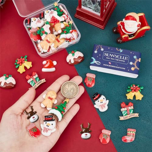 SUNNYCLUE 1 Box 48Pcs 12 Styles Christmas Resin Cabochons Christmas Resin Charms Xmas Tree Snowman Bell Candy Cabochon for Embellishments Headband Scrapbooking Cell Phone Case DIY Craft Party Decor - Image 3