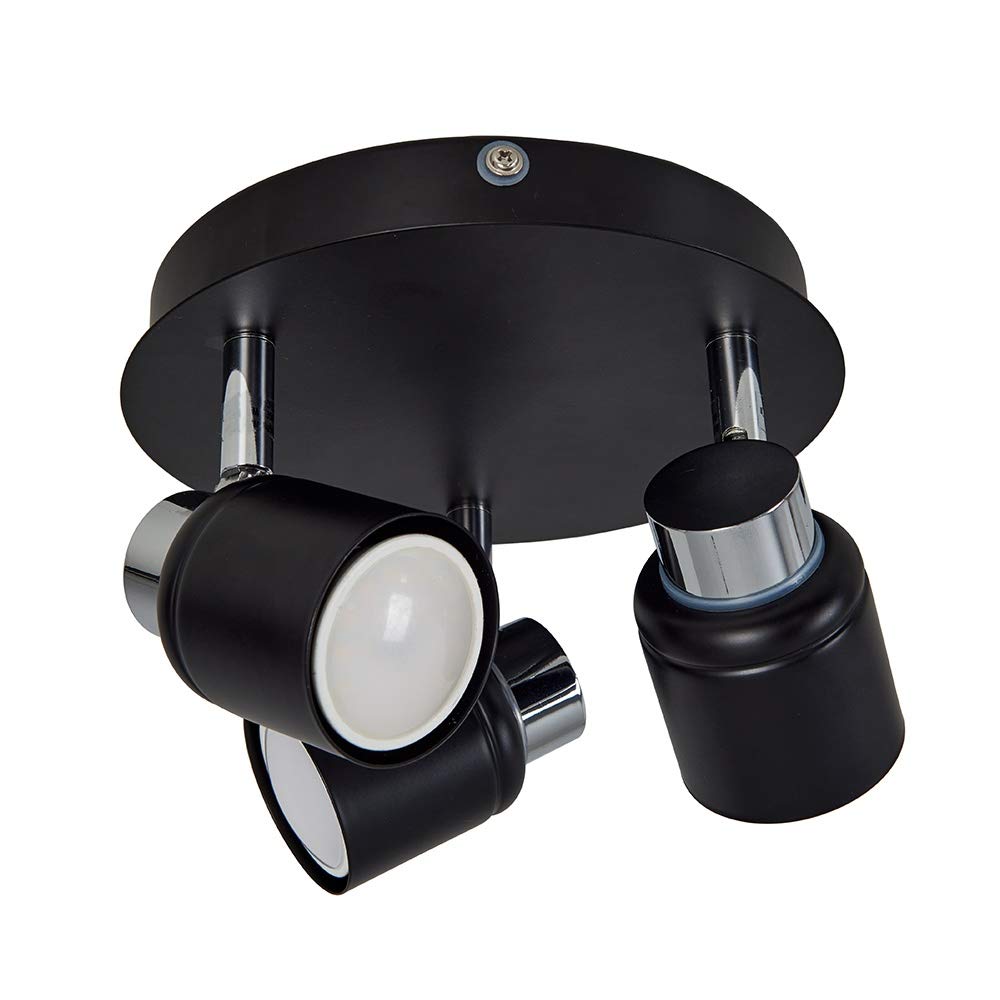 B&Q -  Benton Black 3 Way Round Ip44 Bathroom Ceiling Spotlight And Warm Bulbs