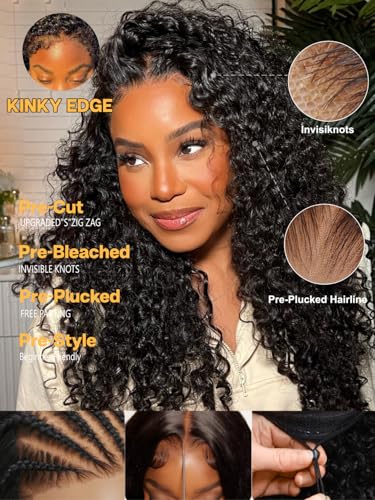 Image of Sunber Water Wave Human Hair Wigs with Elastic Drawstring Kinky Edges 16''