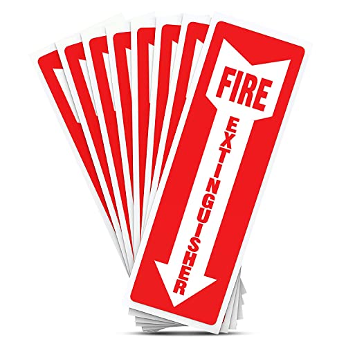 Virtue Buy Fire Extinguisher Sign, 8 Pack - 4'' X 12'', sticker, Fade Resistant, Waterproof and Self Adhesive, Vinyl Stickers for Home office, Red