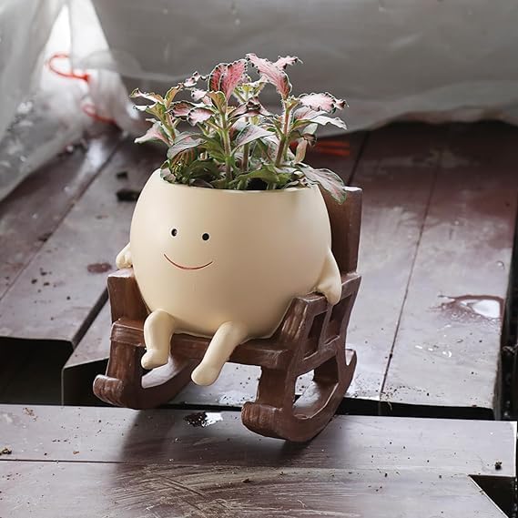 Image of Unique Chair Flower Pots | Cute Succulent Planters in Vintage Design, Indoor & Outdoor Plant Holders | No Plants or Floral Included (Resin Rocking Succulent Pot)