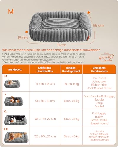 Feandrea Hundebett, mittelgroßes orthopädisches Hundekörbchen, Hundekissen waschbar, Flauschige Hundematte, weiche Polsterung, 71 x 55 x 18 cm, Taubengrau PGW311GD01
