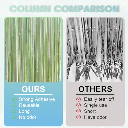 Image of Voircoloria 2 Pack Sage Green Foil Fringe Backdrop Curtains, Tinsel Streamers Party Decorations, Fringe Backdrop, Door Shimmer for Baby Shower or Birthday Party