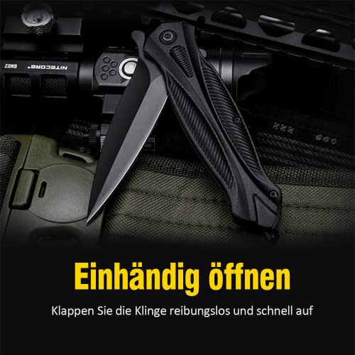 BEEK Schwarzes Klappmesser, Taschenmesser mit Clip, Einhandmesser, Outdoor Messer, EDC Messer, Geschenk für Männer – Bild 4