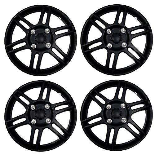 Image of WC3-14-1004-B - Pack of 4 Hubcaps - 14-Inches | Black | Style 004 Style Snap-On (Pop-On) Type Matte Black Wheel Covers Hub-caps