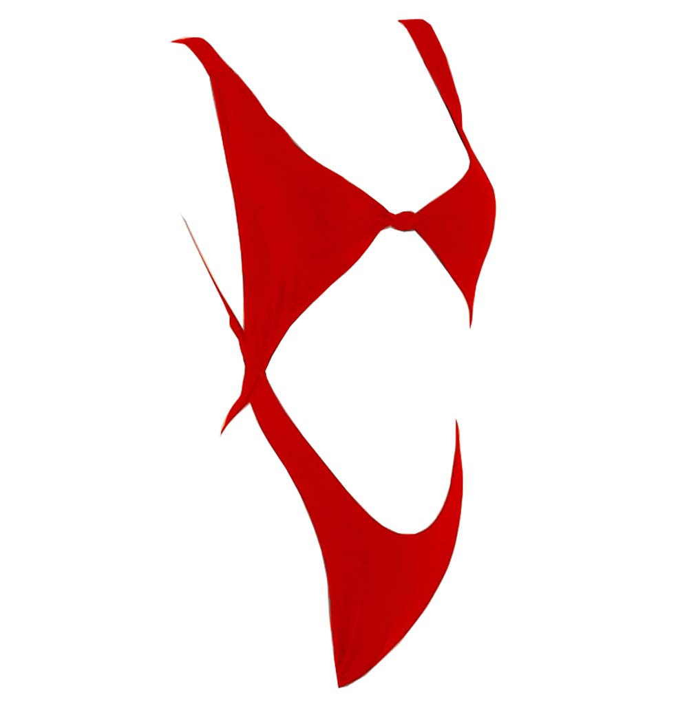 YAUASOPA Women's One Piece Bikini Bare Midriff Scoop Neck Low Back Bathing Suit Tie Front Cutout High Cut Swimsuit: Small Red