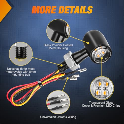 Image of Nilight Motorcycle Rear LED Turn Signals Brake Tail Light Red Yellow Beam Mini Size Blinkers Compatible with Harley Honda Kawasaki Suzuki Triumph Yamaha Cruiser