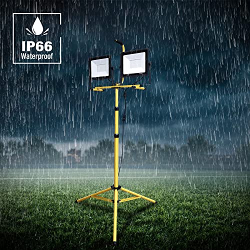 Focos LED exterior 2x100W con trípode ajustable y reflector impermeable IP66 para obras y garajes 6