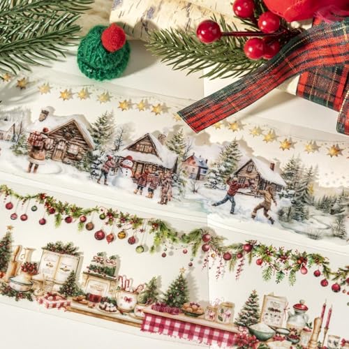 Image of 6 Rolls PET Washi Tape Stickers Set,Christmas Washi Tape for Journaling,Winter Aesthetic Stickers for Scrapbook Supplies,Junk Journal,Planner(Christmas Diary)