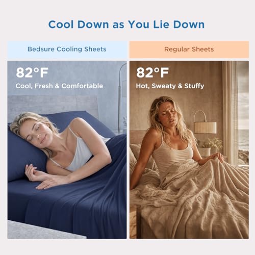 Image of Bedsure Cooling Sheets King Size, Silver Infused Bed Sheets, Q-Max>0.46