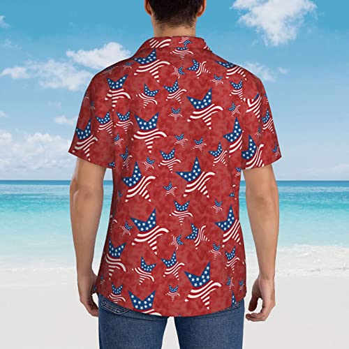 American Flag Star Hawaiian Shirt For Men Summer Men's Casual Button-Down Shirts Regular Fit Short Sleeve Shirts Boys Hawaiian Shirt For Beach Medium #TOP6