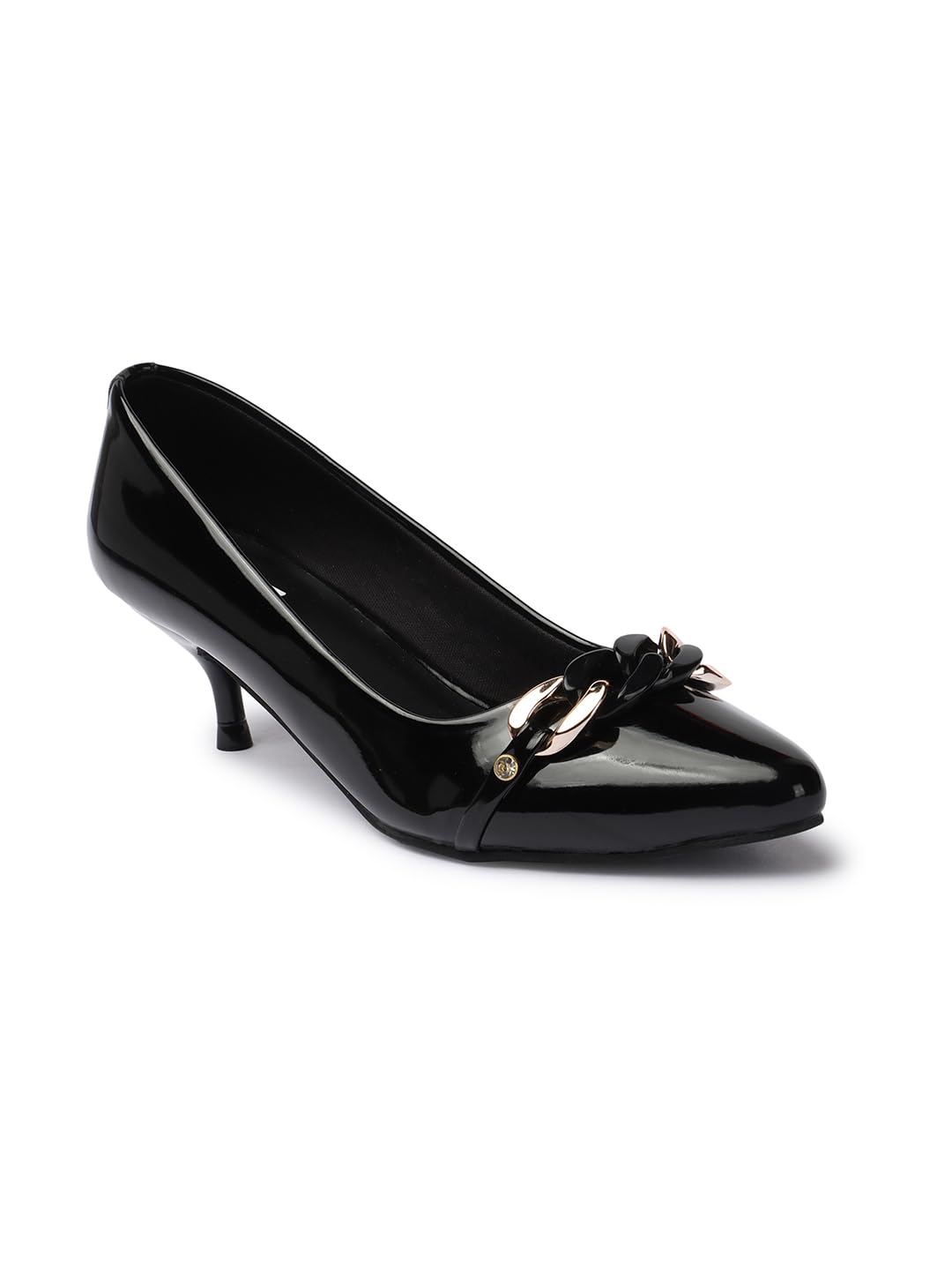 elle Women Pointed Toe Kitten Heel Slip-On Pump with Chain Detail-picture-18